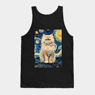 Persian Cat Breed Painting in a Van Gogh Starry Night Art Style Tank Top